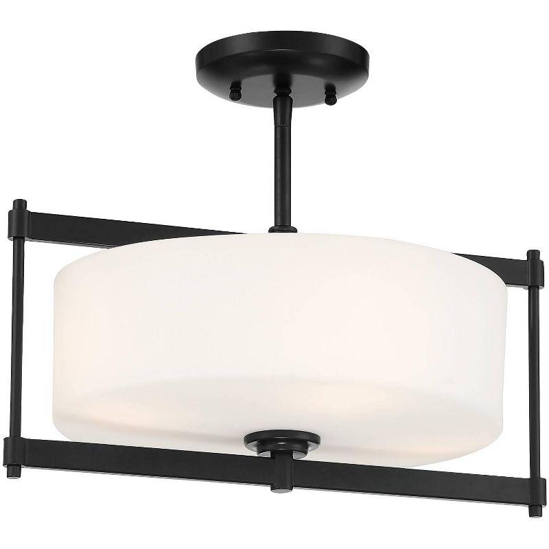 Minka Lavery Modern Ceiling Light Semi Flush Mount Fixture 16" Coal 4-Light Etched White Glass Drum Shade for Bedroom Living Room