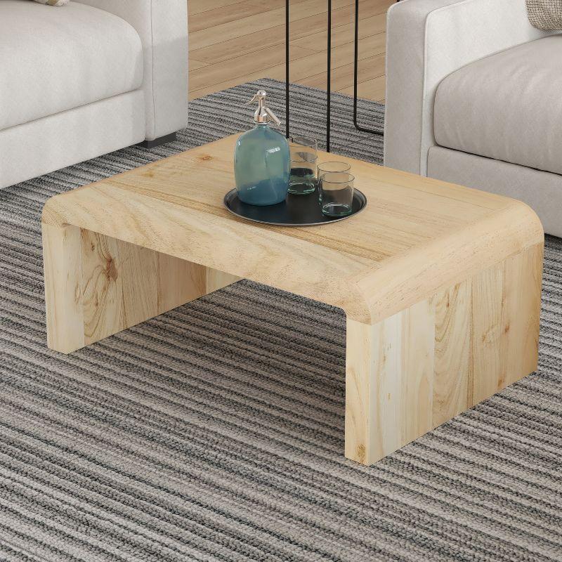 Cascade 36 Inch Coffee Table, Handcrafted Natural Acacia Wood, Rectangular Curved Waterfall Top - UPT-314336 Brown