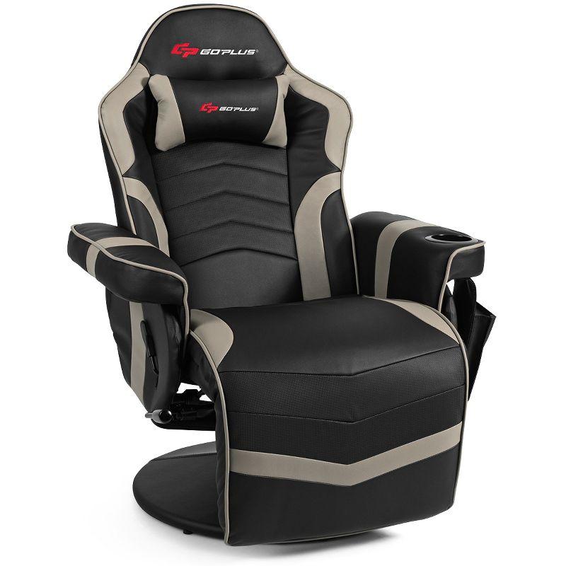 Costway Massage Gaming Recliner Reclining Racing Chair Swivel Gray