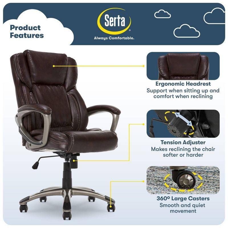 Serta Serta Garret Executive Office Chair, Ergonomic Lumbar Support, Semi-Plush Cushion, Body Pillows