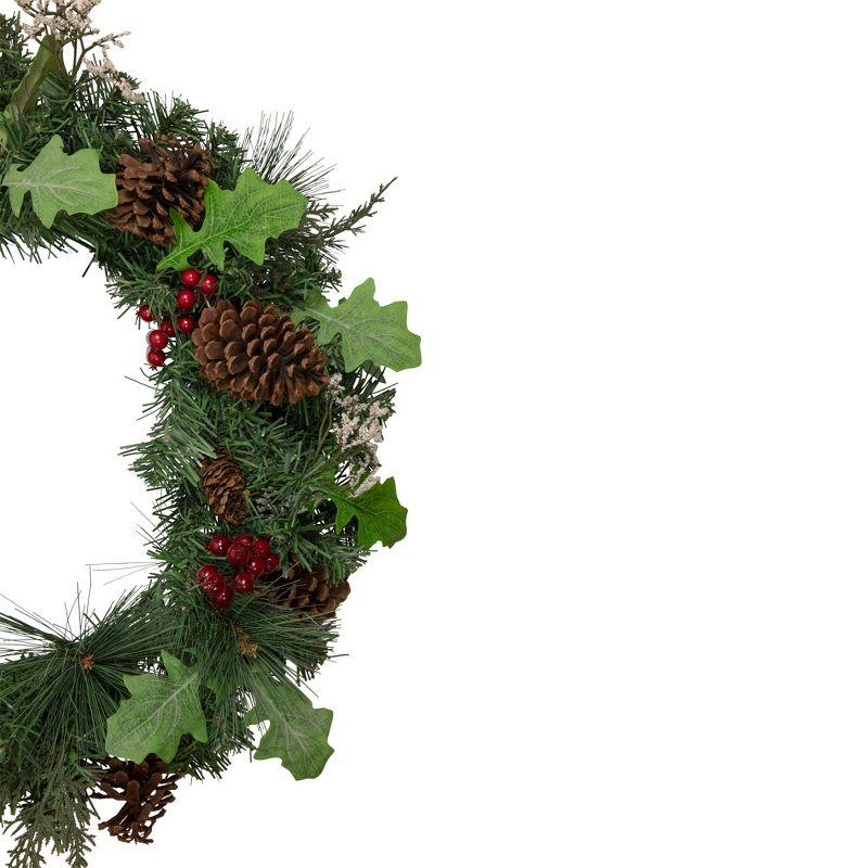 24" Pre-Lit Decorated Frosted Pine Cone and Berries Artificial Christmas Wreath