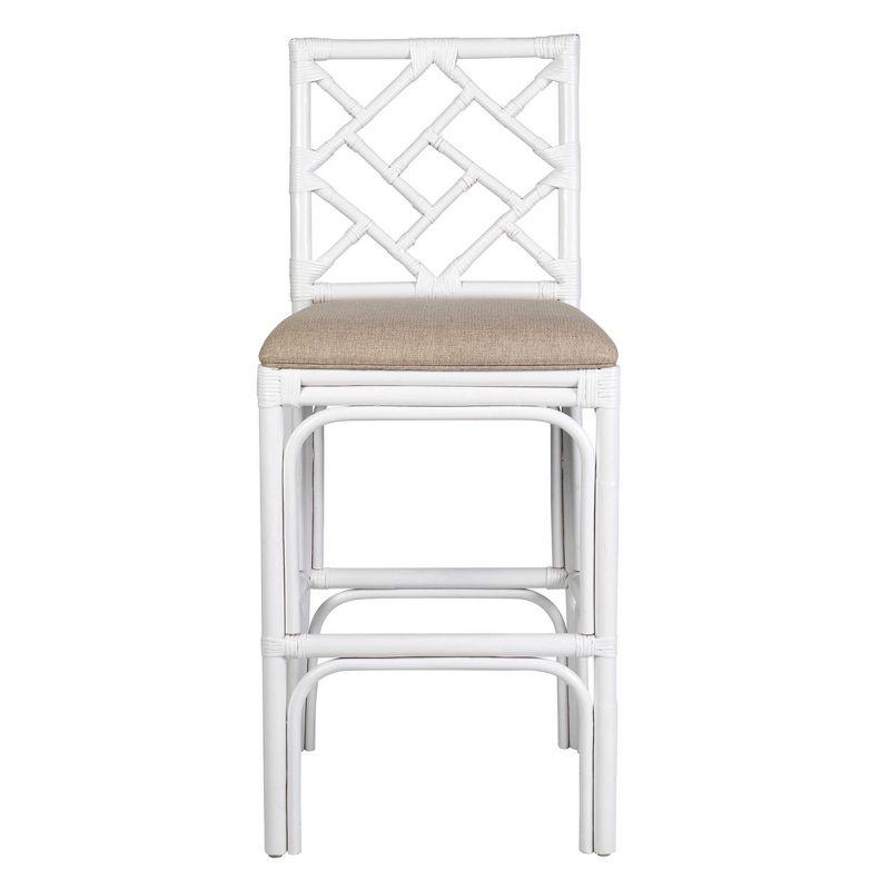 Stacie White Rattan Barstool with Beige Cushion