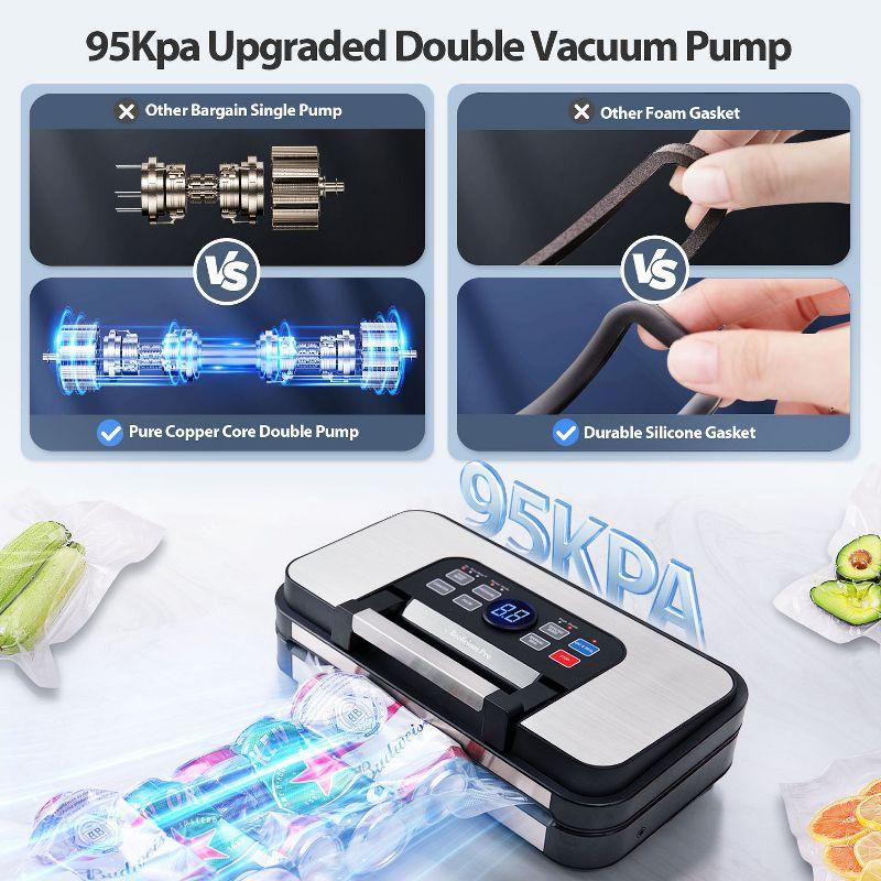 Aeitto Powerful professional vacuum sealant, precision of 95 kPa, function of 10 in 1, easy to lock handle, dual heat seal and dual pump, food vacuum sealing machine