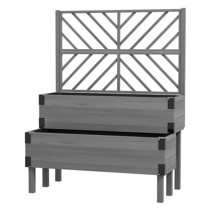 Outsunny 2 Tier Trellis Planter, Wooden Vegetable Garden Bed with Metal Corners for Vegetables, Flowers, Herbs, Gray