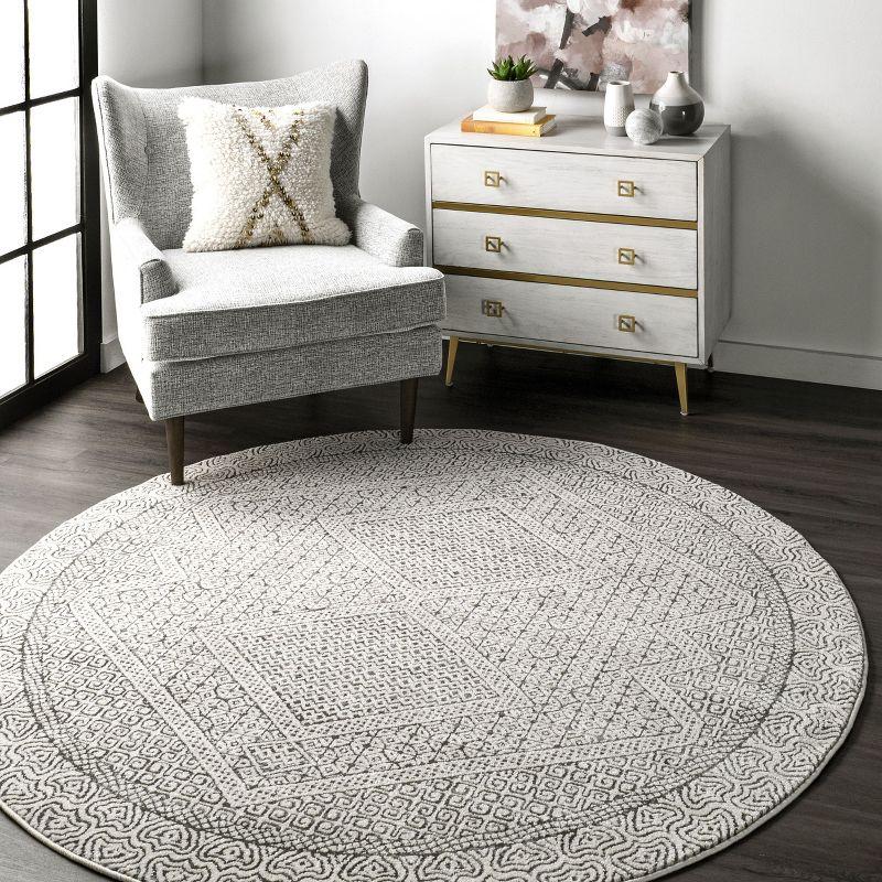 Nuloom Exie Medallion 6 Round Indoor Area Rug for Living Room Bedroom Dining Room Kitchen, Grey/Ivory