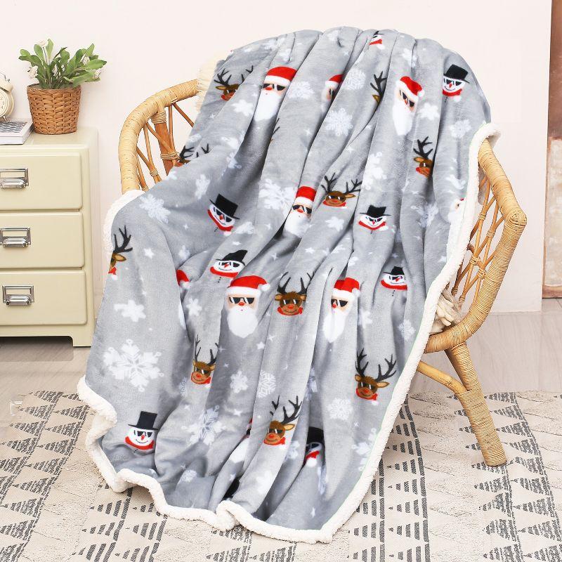 Catalonia Christmas Grey Sherpa Fleece Reversible Throw Blanket 50x60 Inch