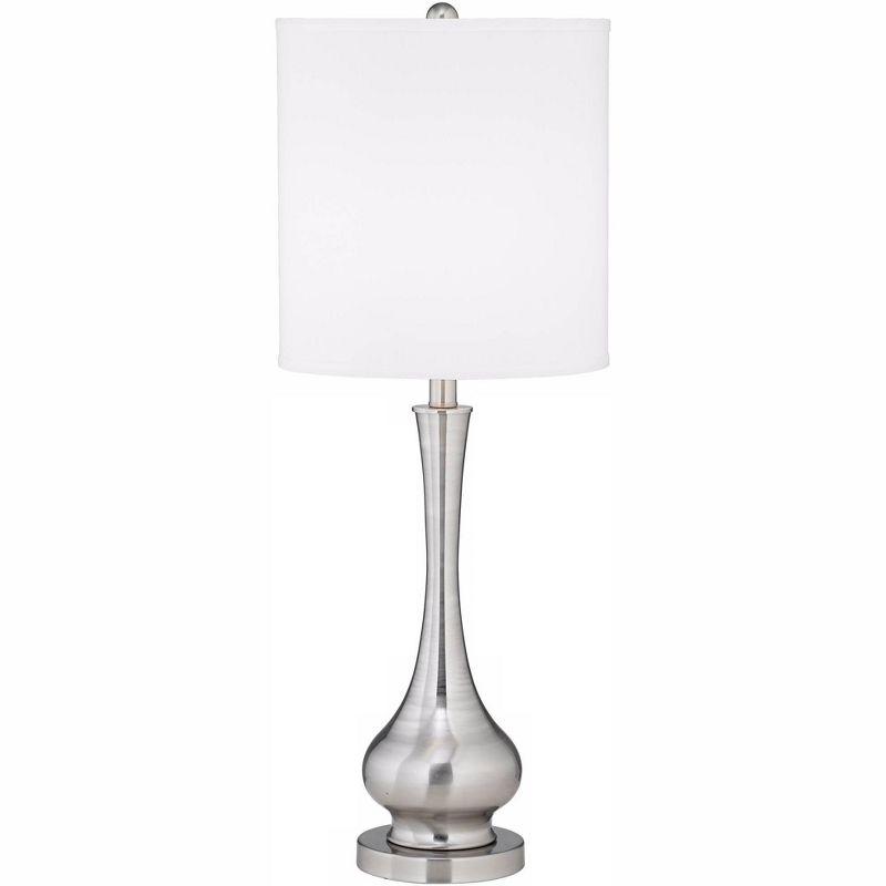 Brushed Nickel Gourd Table Lamp with White Fabric Shade