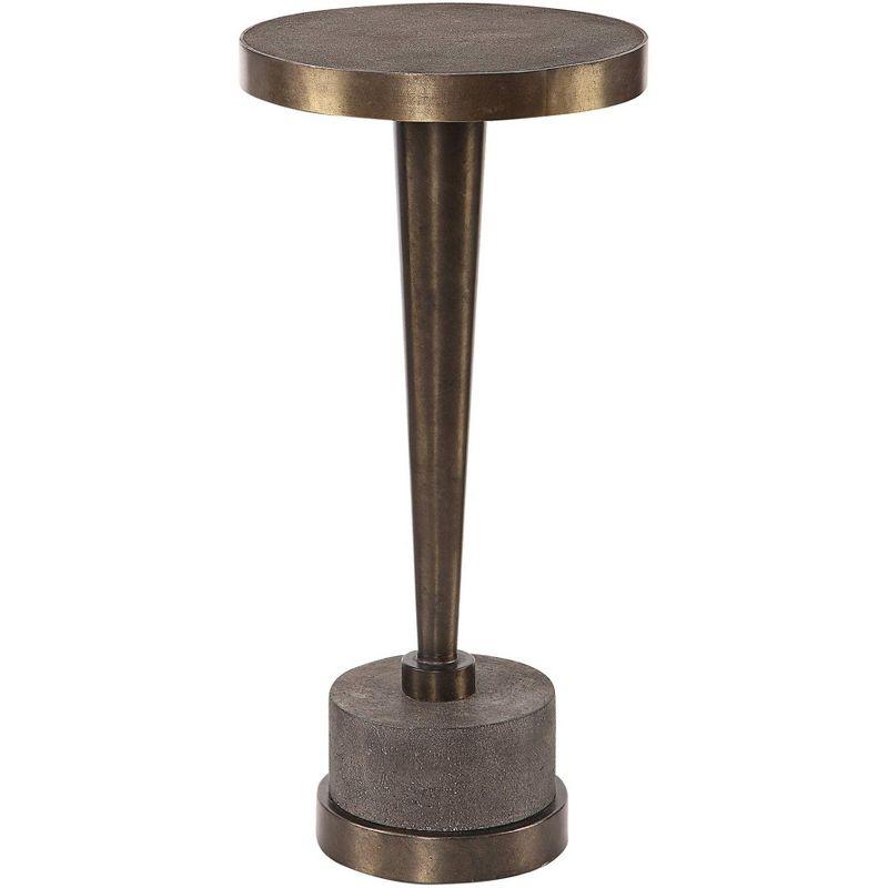 Masika Round Industrial Accent Table in Oxidized Bronze and Gray