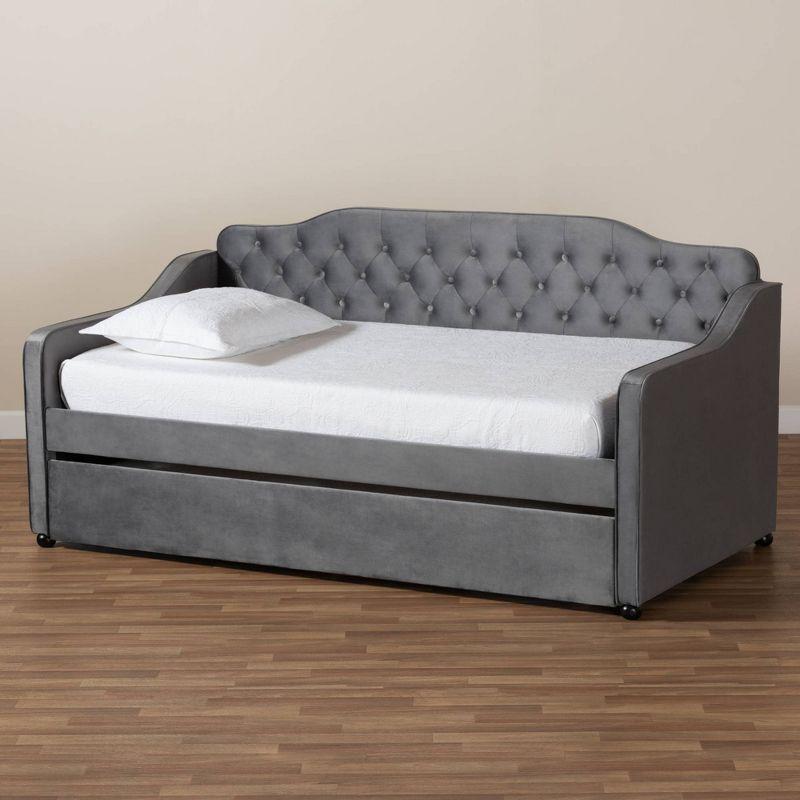 Freda Velvet Fabric Upholstered Button Tufted Daybed with Trundle - Baxton Studio