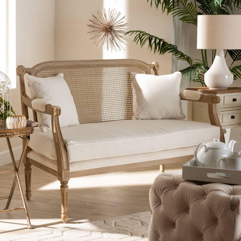 Elegant Ivory Cotton Blend Tufted Loveseat with Whitewashed Wood Frame