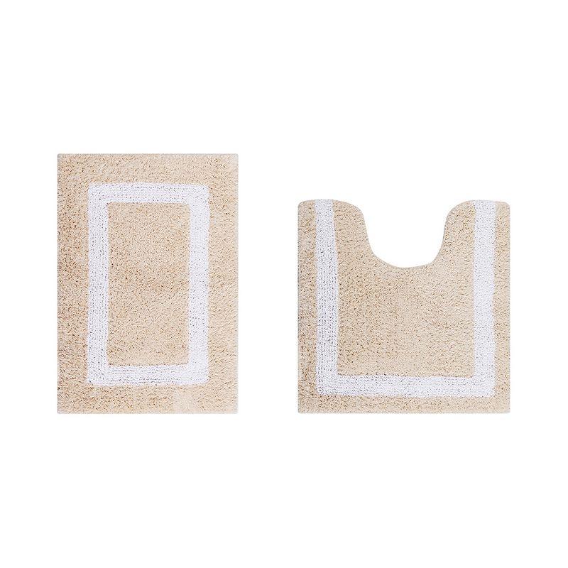 Better Trends Hotel Multi 100% Cotton Tufted Two Tone Reversible Bath Rug Set 2 PC (17" x 24" | 20" x 20") - Sand/White