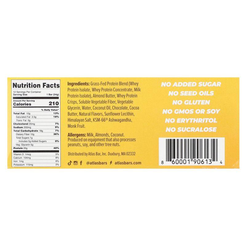 Atlas Bar Grass-Fed Whey Protein Bar, Almond Chocolate Chip, 12 Bars, 1.9 oz (54 g) Each