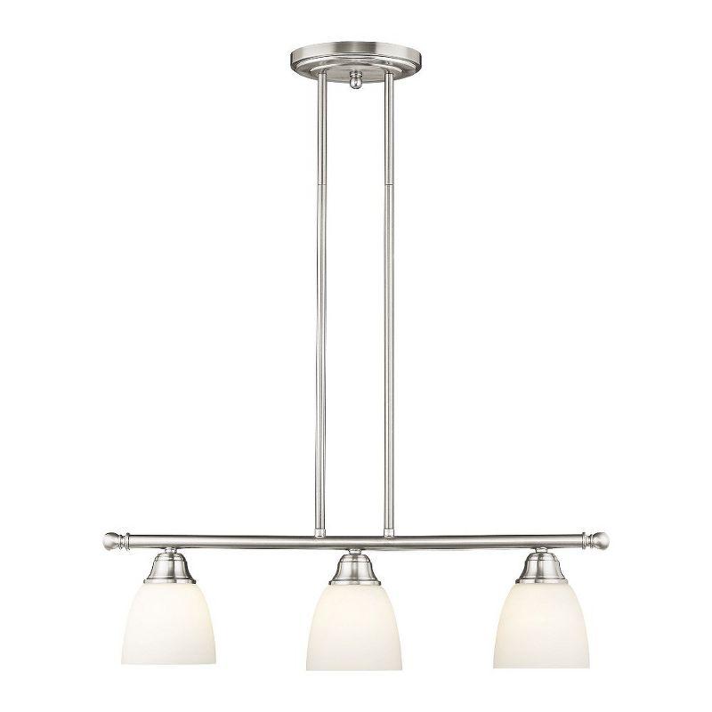 Brushed Nickel Steel 3-Light Chandelier with Frosted Glass Shades