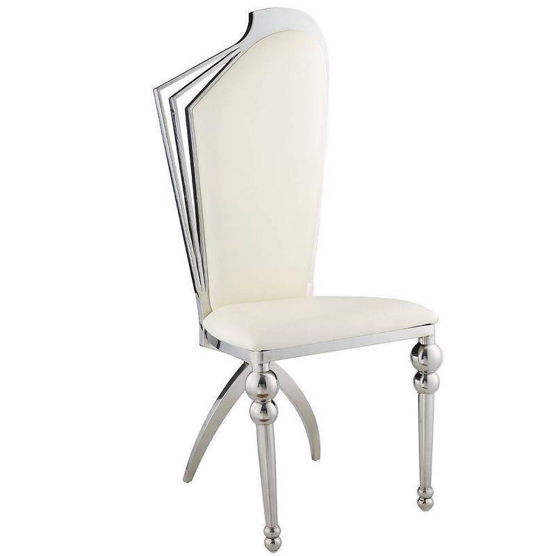 Elegant Beige Faux Leather Side Chair with Chrome Metal Frame