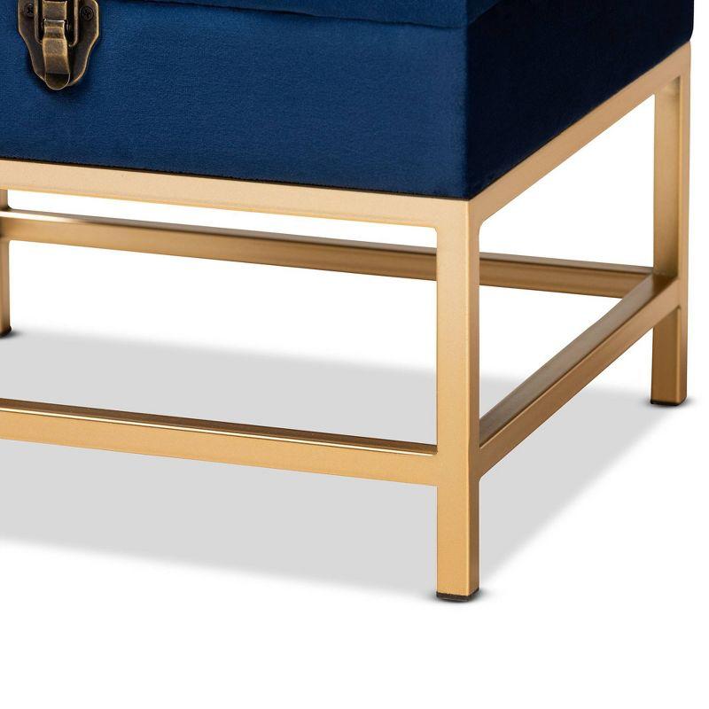 Baxton Studio Aliana Fabric and Metal Ottoman Navy Blue/Gold  Velvet Upholstered Bench, No Assembly Required