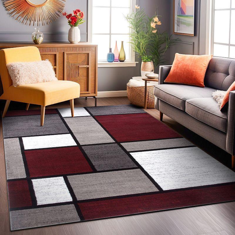 World Rug Gallery Contemporary Modern Boxed Color Block Red 7'10"x10'2" Area Rug