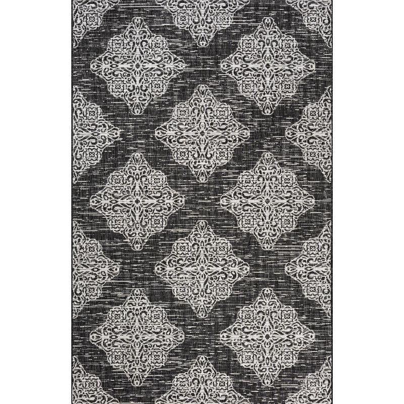 8'x10' Tuscany Ornate Medallions Indoor/Outdoor Area Rug, Black/Ivory - JONATHAN Y
