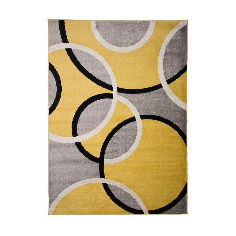 Yellow and Gray Abstract Circles Easy Care Area Rug