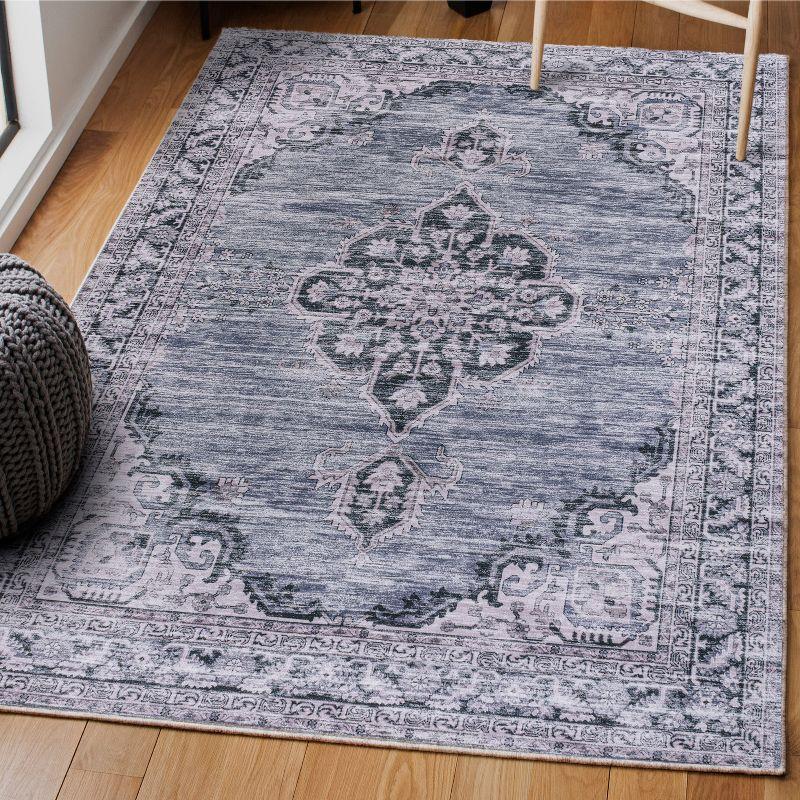 Wincer Chenille Cottage Medallion Machine-Washable Navy/Gray/Black 3 ft. x 5 ft. Area Rug - JONATHAN Y