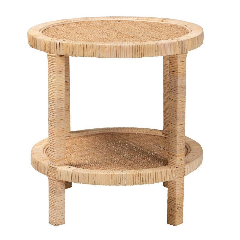 Bella Mahogany Wood and Natural Rattan 2 Tier End Table Natural Brown - Baxton Studio