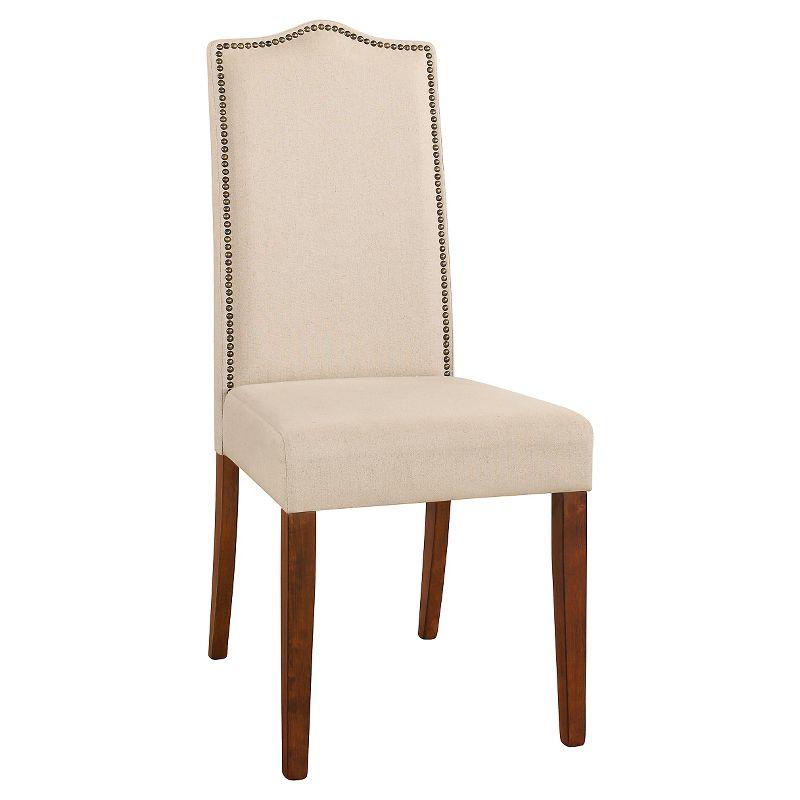 High-Back Chestnut Wood Parsons Side Chair with Linen Upholstery