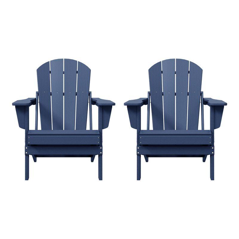 WestinTrends Malibu HDPE Outdoor Folding Poly Adirondack Chair (Set of 2), Navy Blue