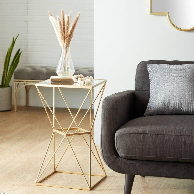 Glam Geometric Mirrored Accent Table Gold - Olivia & May: 27.625" H, No Assembly Required