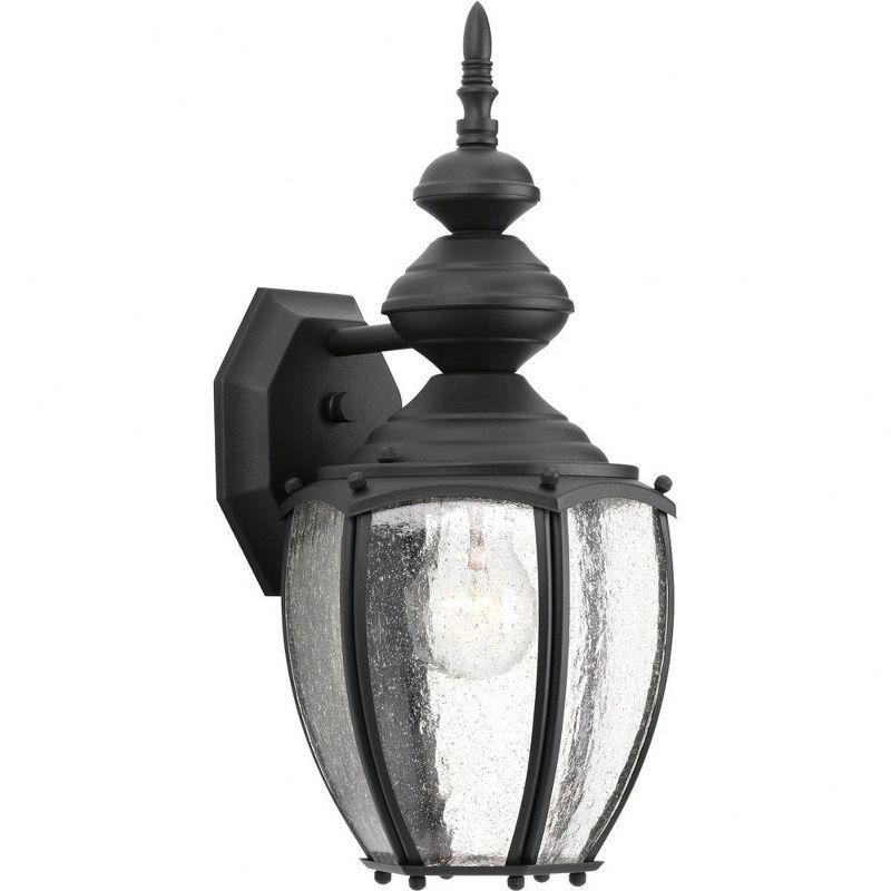 Progress Lighting Roman Coach 1-Light Medium Wall Lantern in Textured Black Aluminum with Seeded Glass Panels