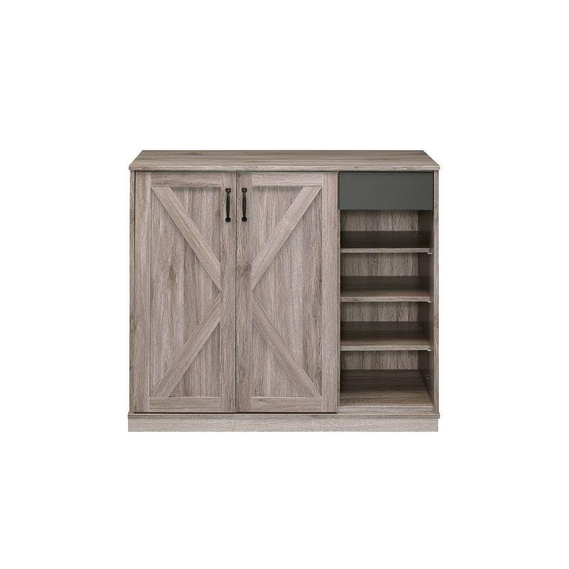 Acme Furniture Toski Cabinet Rustic Gray Oak: Wood Composite Accent, 4 Shelves, 3 Drawers, Living Room Storage