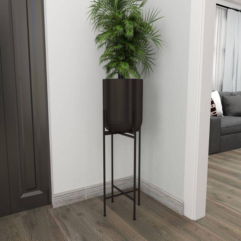 Modern Indoor/Outdoor Tall Black Metal Planter with Stand