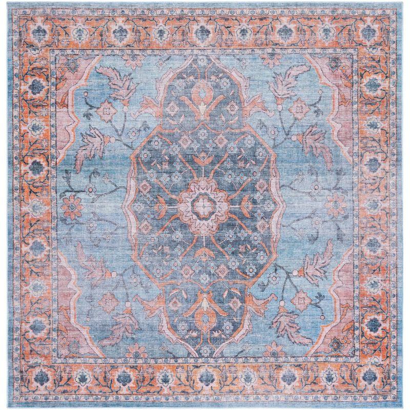 Serapi SEP540 Power Loomed Machine Washable Skid-Resistant Indoor Area Rug - Blue/Orange - 6'7"x6'7" - Safavieh