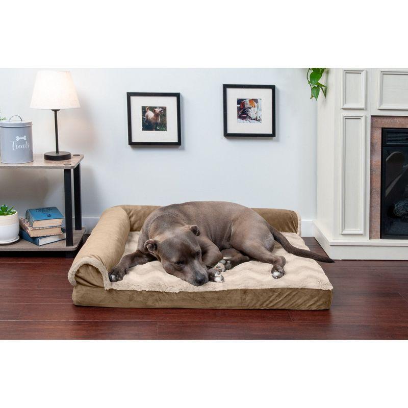 FurHaven Wave Fur and Velvet Orthopedic Deluxe Chaise Lounge Pet Bed