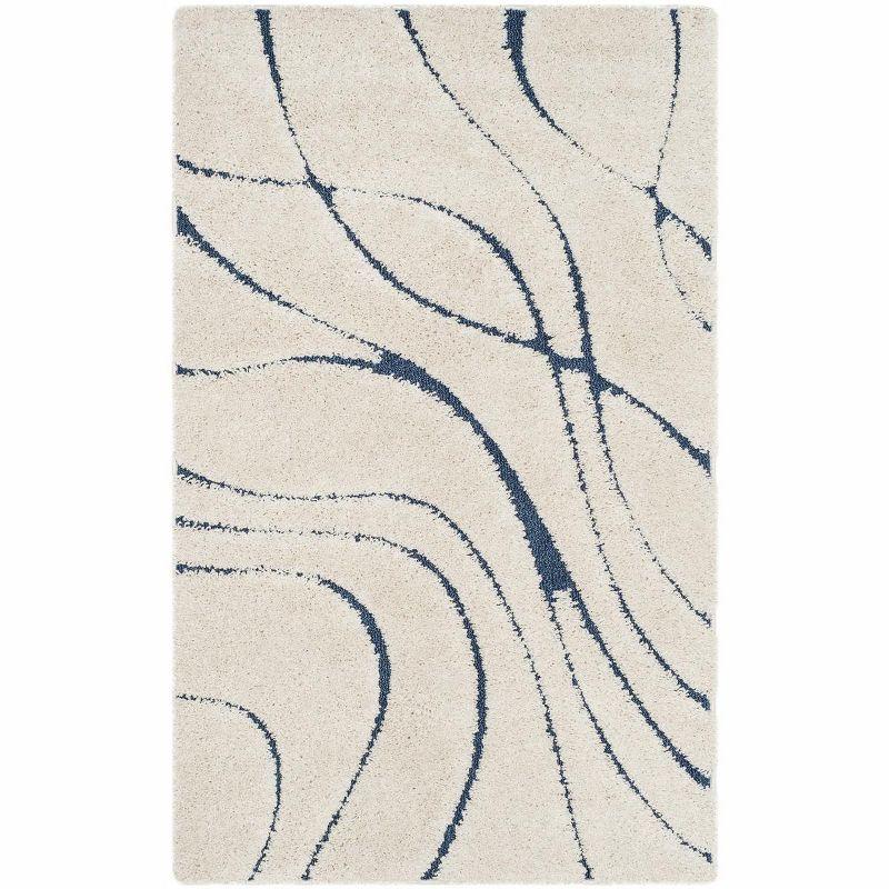 Florida Shag SG471 Power Loomed Indoor Accent Rug - Cream/Blue - 3'3"x5'3" - Safavieh.