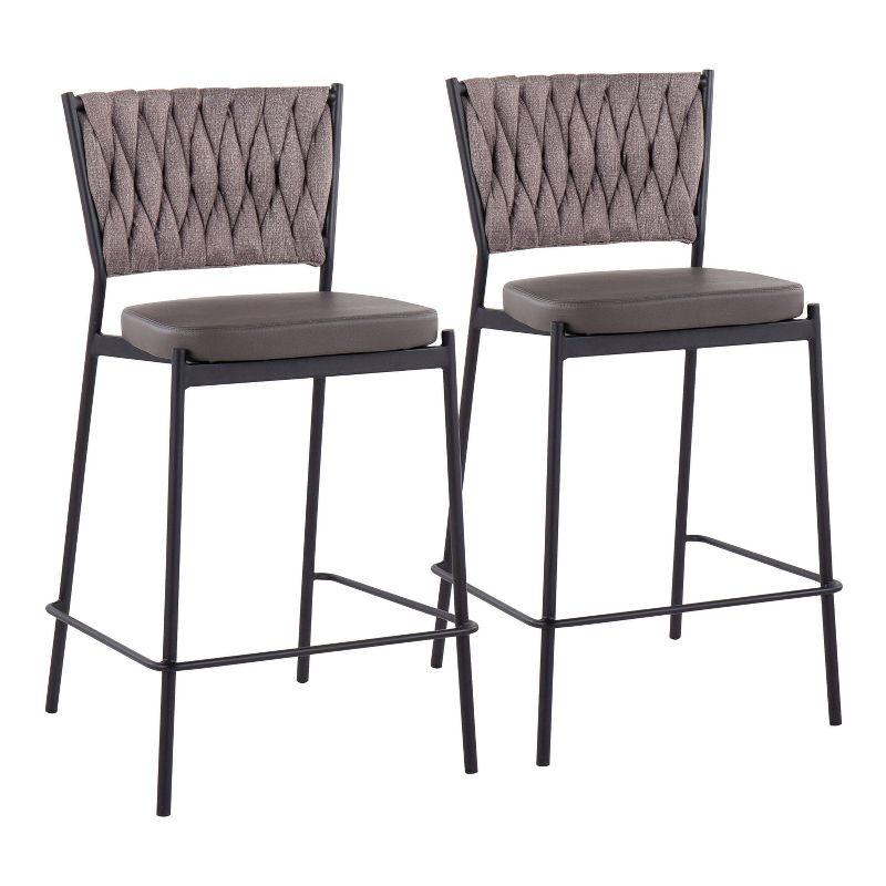 Braided Dark Gray Faux Leather and Metal Swivel Counter Stools