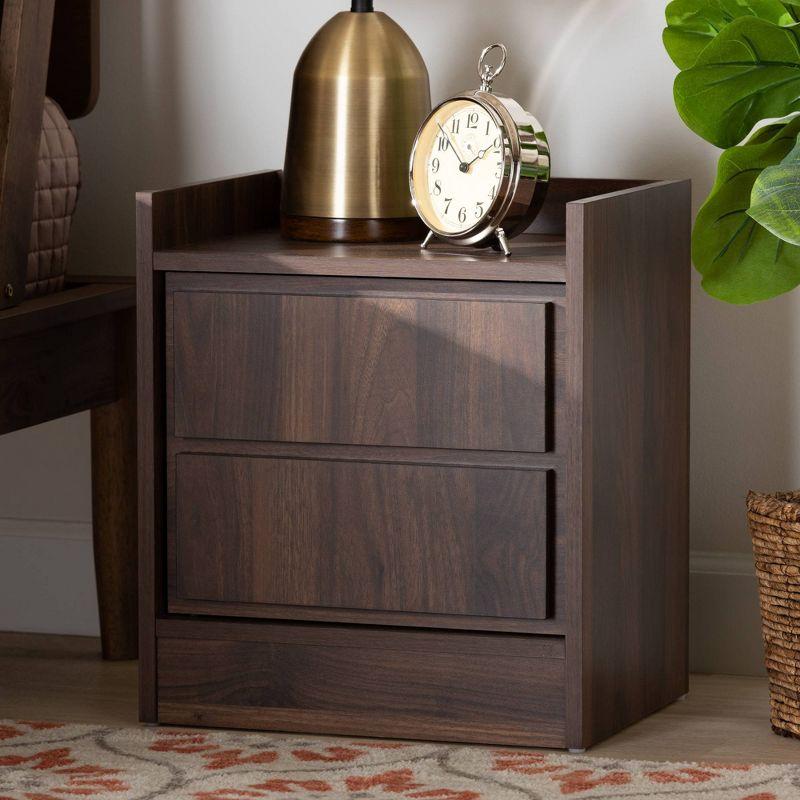 2 Drawers Hale Wood Nightstand Walnut/Brown - Baxton Studio: Modern Bedside Table, Enclosed Top, MDF