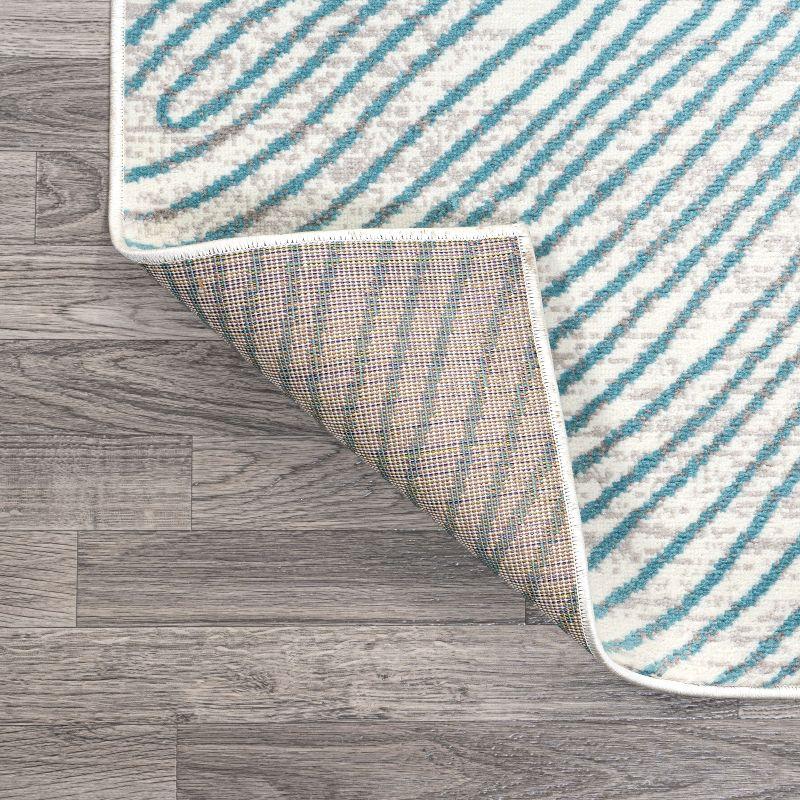 Coastal Geometric Blue Synthetic 4' x 6' Area Rug