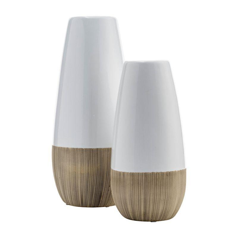 Sagebrook Home 10" Ceramic Vase - Contemporary Two Tone White and Beige Vase For Decorative Table Accent - Stylish Home or Office Decor