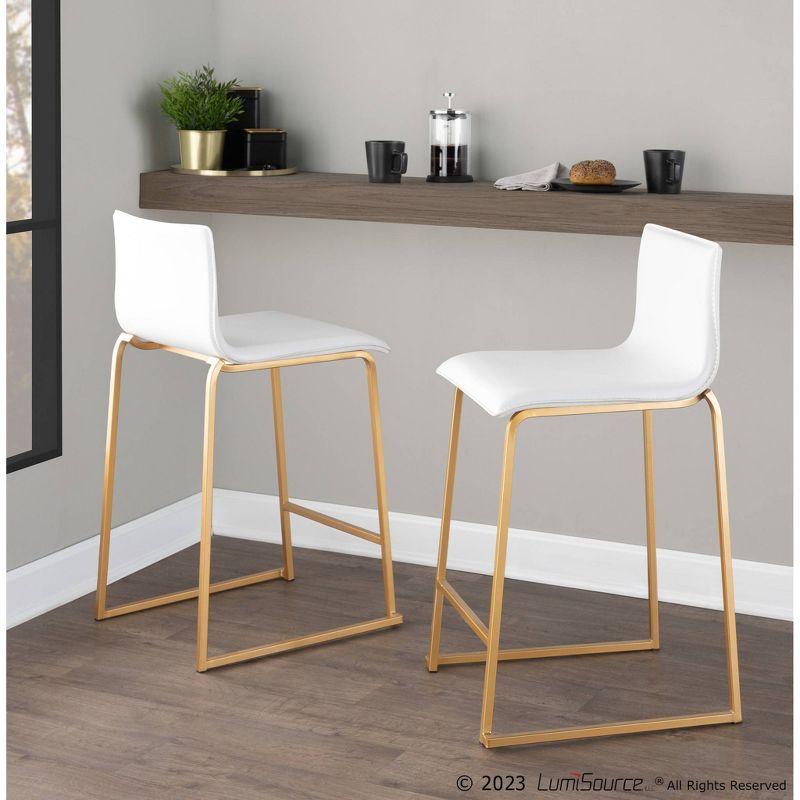 Set of 2 26" Mara Contemporary Counter Height Barstools Gold/White: Faux Leather, Steel Base - LumiSource