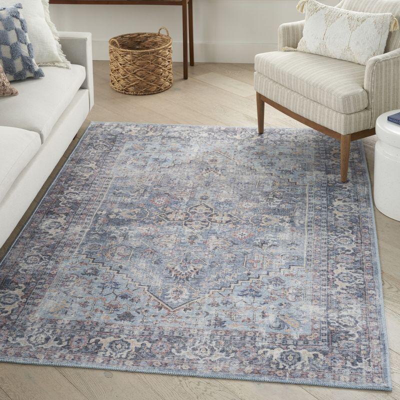 Light Grey/Blue 4' x 6' Floral Cotton Chenille Area Rug