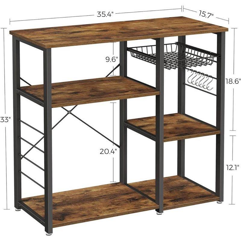 VASAGLE Kitchen Bakers Rack, Coffee Bar, Microwave Oven Stand, 35.4", Rustic Brown