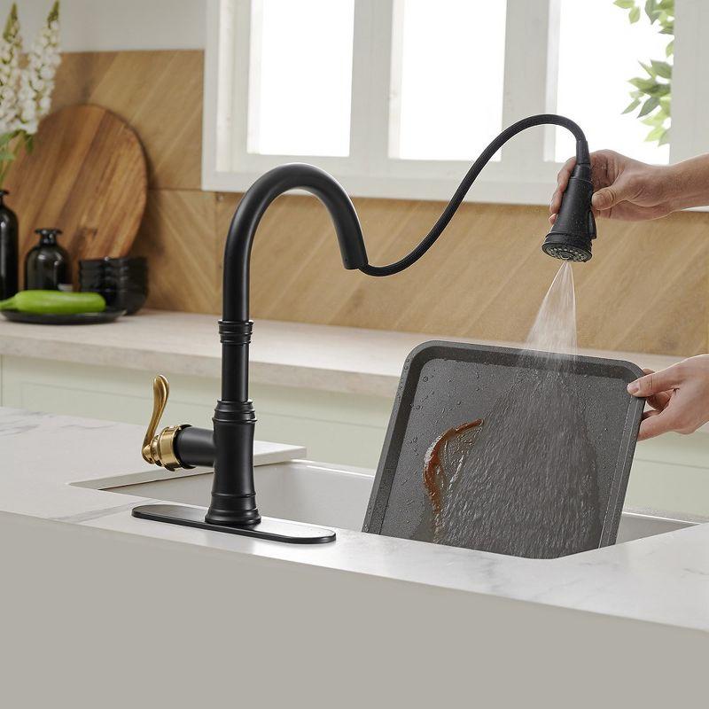 BWE Single-Handle Pull-Down Sprayer 3 Spray High Arc Kitchen Faucet With Deck Plate