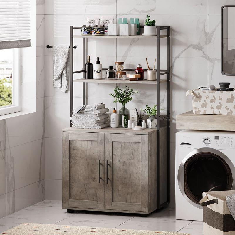 Garvee Cat Litter Box Enclosure with Shelf Storage, 2-in-1 Hidden Cat Washroom Furniture, Hidden Cat Box Enclosure with 3 Shelves and Door, Grey