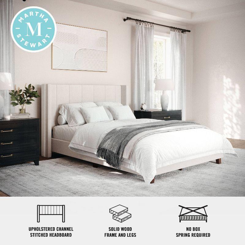 Martha Stewart Martha Stewart Kay Upholstered Platform Bed With Channel Stitched Wingback Headboard