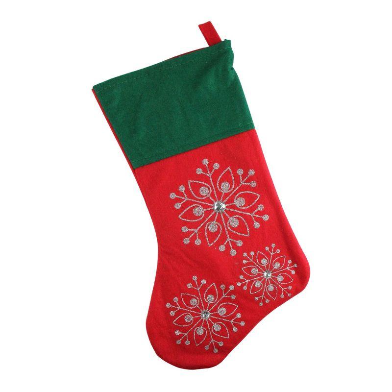 19" Red and Green Felt Christmas Stocking with Snowflakes