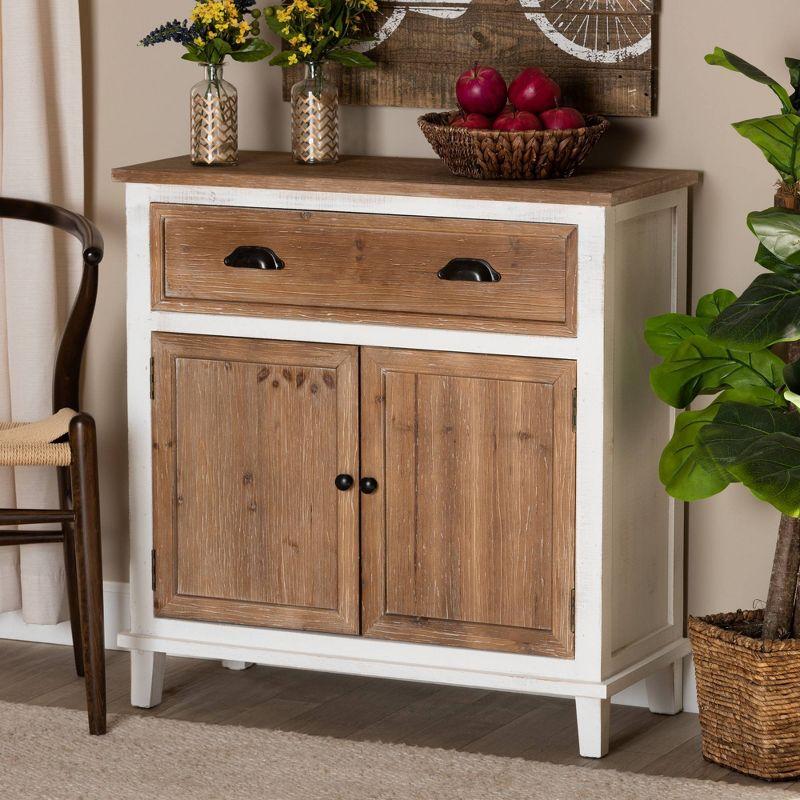 Glynn Two-Tone White and Oak Wood Storage Cabinet