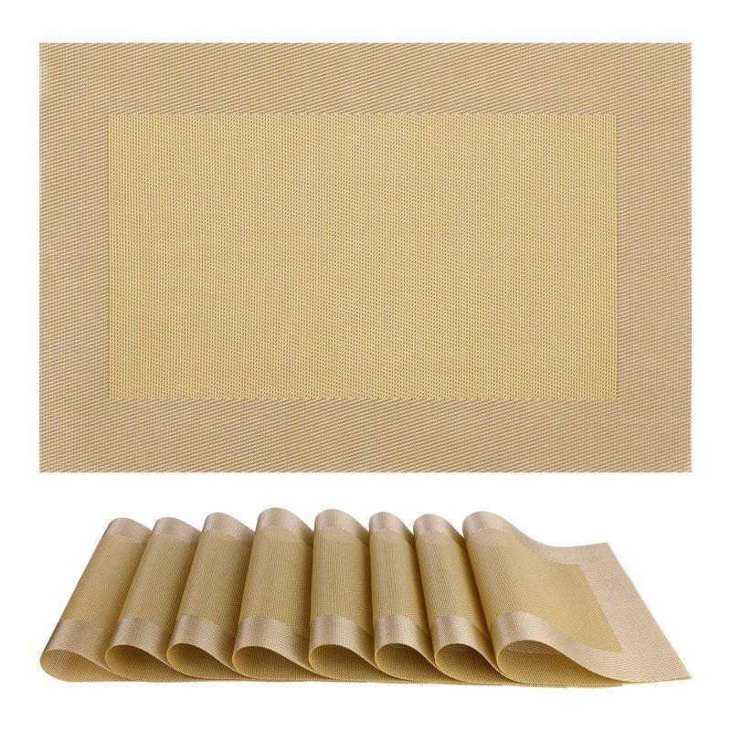REGALWOVEN Kitchen Dining Table Decoration Washable Heat Resistant Wipeable PVC Placemats 8 Pcs Gold