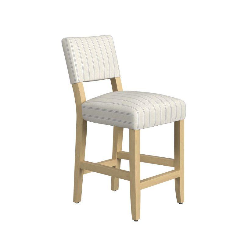 Open Back Counter Height Barstool Blue/White - HomePop: Padded, Stain Resistant, Natural Leg Finish