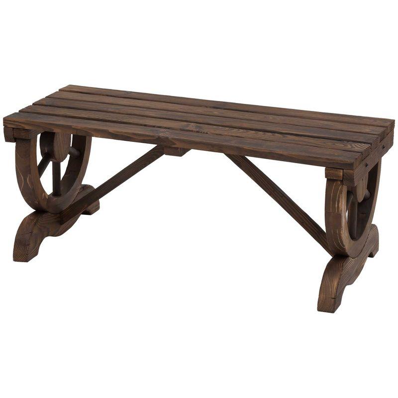 Rustic Wagon Wheel 2-Person Outdoor Bench in Carbonized Fir Wood