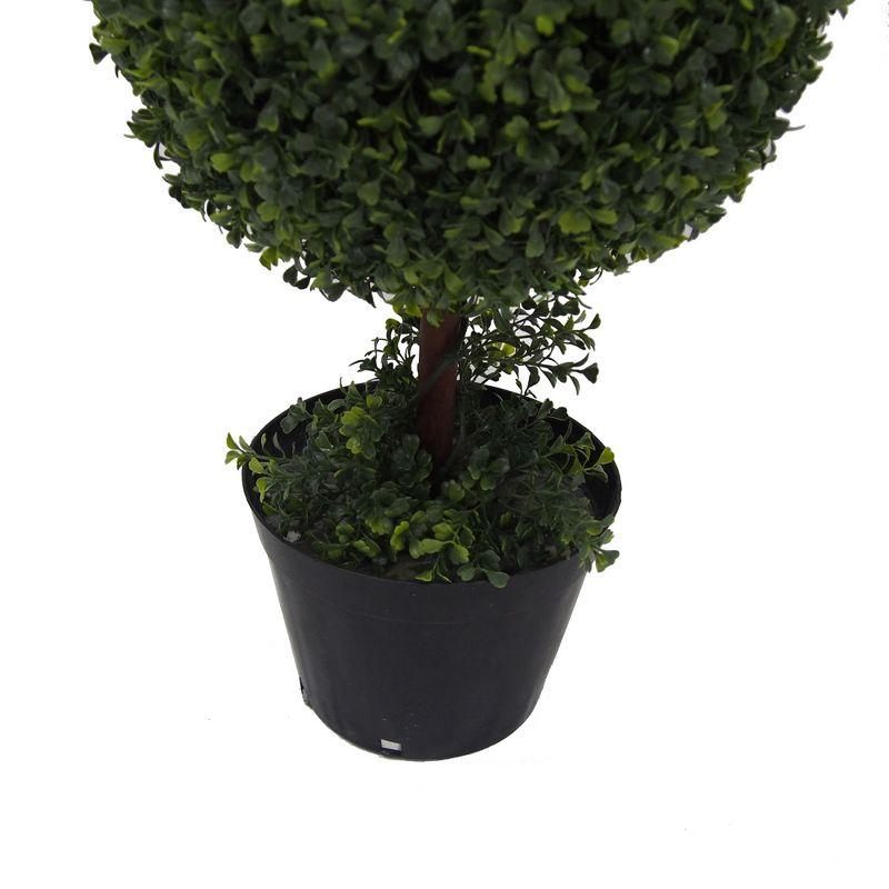 Elegant Outdoor 4' White-Lit Plastic Boxwood Topiary in Pot