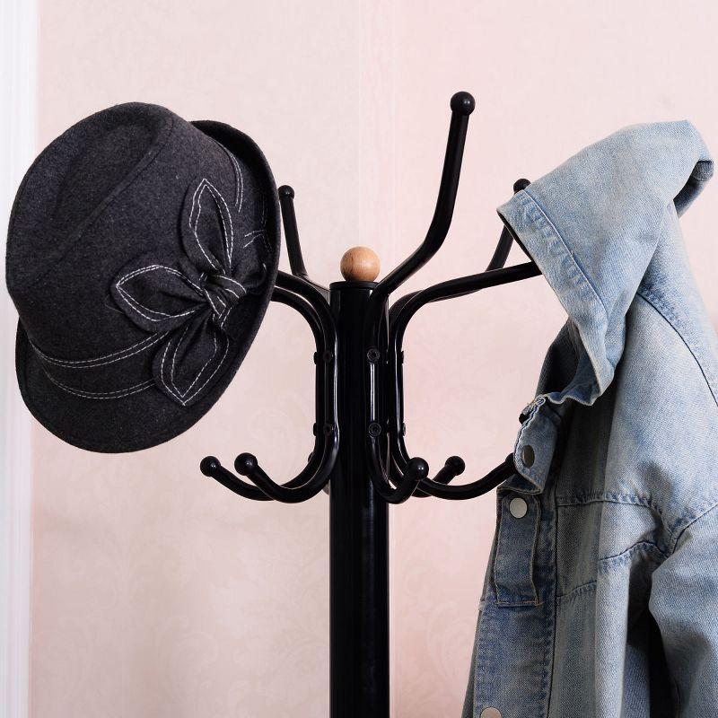 Black Metal Coat Rack with Umbrella Stand and Hooks